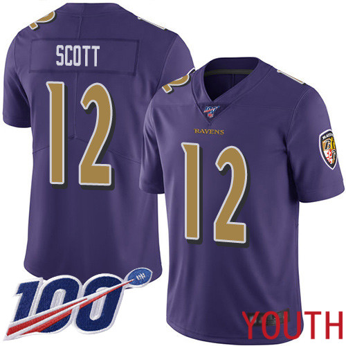 Baltimore Ravens Limited Purple Youth Jaleel Scott Jersey NFL Football #12 100th Season Rush Vapor Untouchable->youth nfl jersey->Youth Jersey